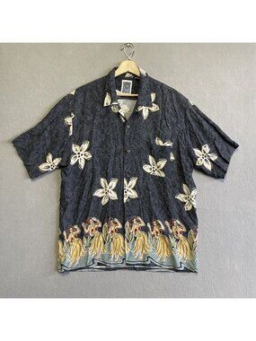 Ocean Current Vintage Hawaiian Shirt L Hula Dancers Floral